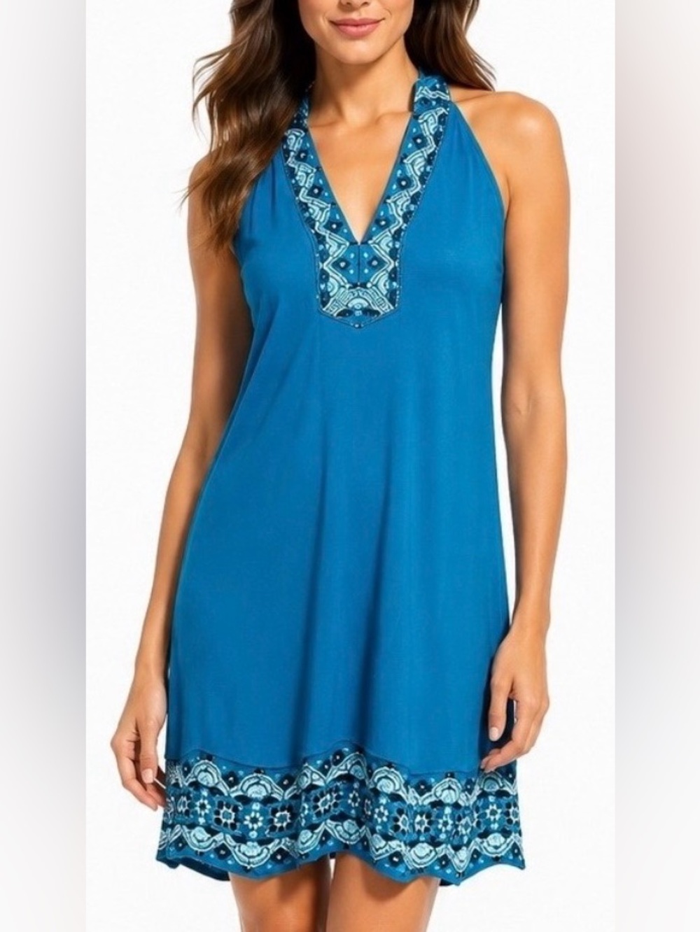 White House Black Market Blue Beaded and Embroidered Mini Dress Size Small